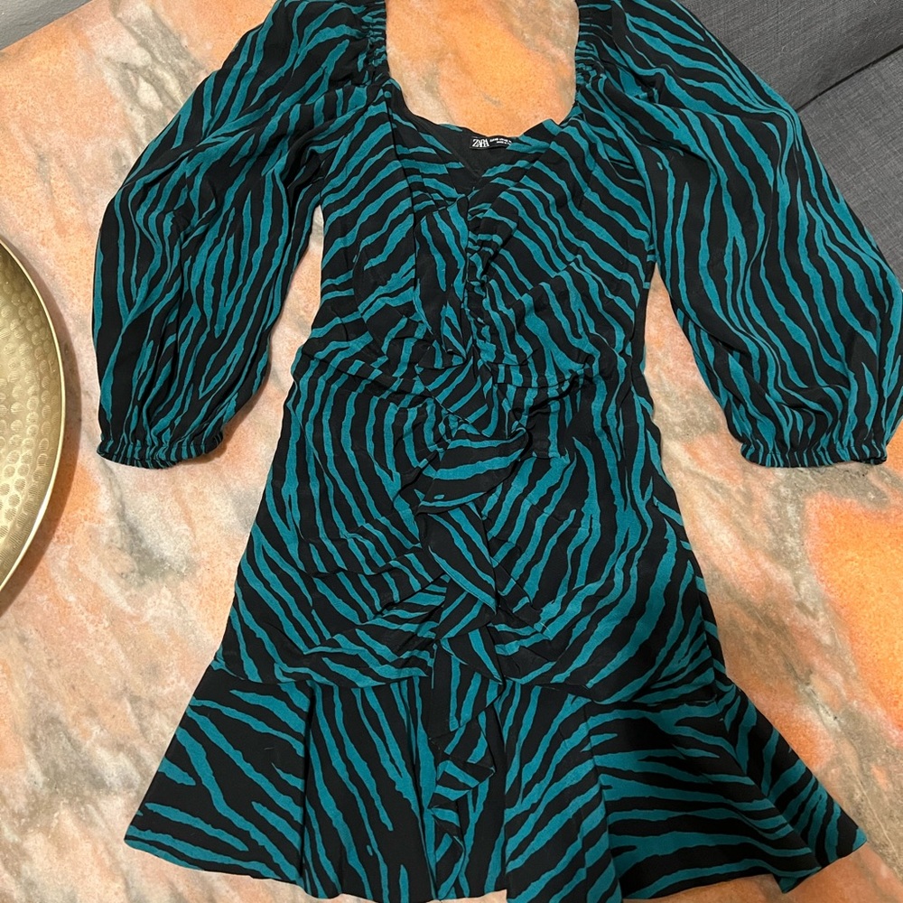 Zara zebra turquoise dress